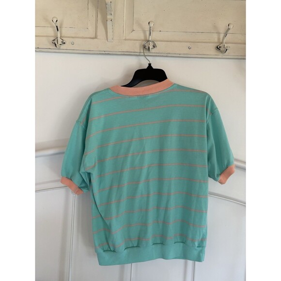 Vintage 80’s 90’s Mint Green And Coral Pink Crew Neck Shirt Medium Bolo Spirit - Picture 3 of 5